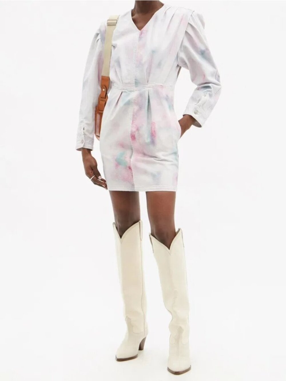 NWT Isabel Marant Étoile Robe Lacanau Women's Tie-Dye Denim Mini Dress Sz 8 3638 - Picture 2 of 15